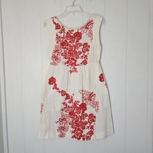 J Crew Embroidered Cotton Dress Orange White Sleeveless Pockets Size 4